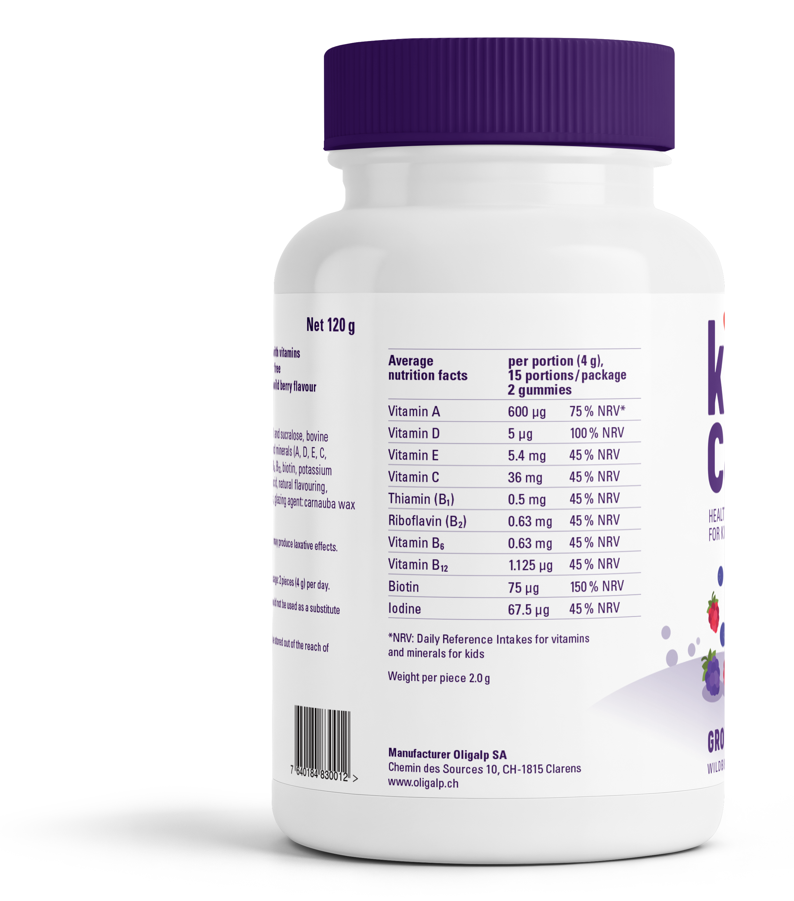 Oligalp Kids Care Growth Aid — back of bottle, nutrition facts